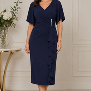 Midi Dress with Short Flutter Sleeves and Cascade Frill Detail 846