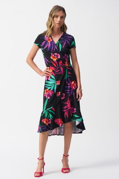 Silky Knit Tropical Print Wrap Dress