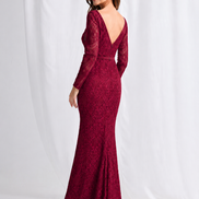 Long Sleeved Lace Dress With Sheer Neckline 831