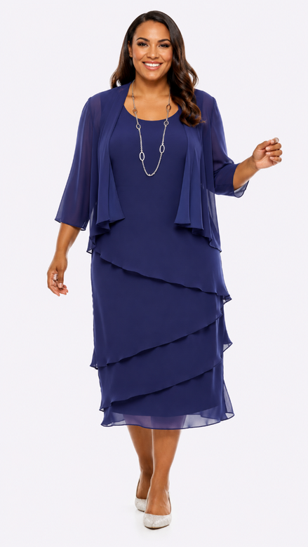 Chiffon Layered Midi Dress and Long Sleeved Jacket 504