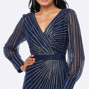 Sequin Long Sleeve Sheath Gown 416