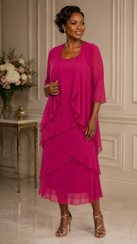 Chiffon Tier Layered Dress with Jacket 498