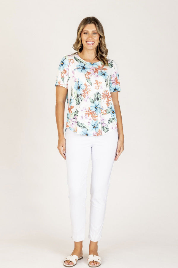 Modal Cotton Floral Printed Top with Short Sleeve