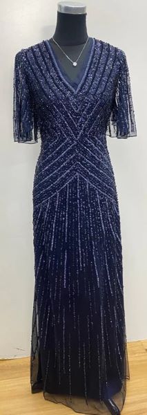 Sequinned Mesh Long Gown 673