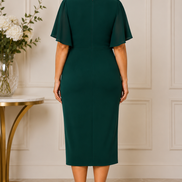 Midi Dress with Short Flutter Sleeves and Cascade Frill Detail 846