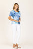 Printed Plisse Pleated Top With Short Sleeve