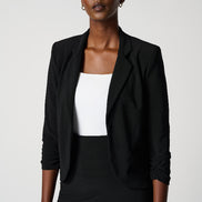 Open Blazer Collar Jacket with Ruched Sleeves 896