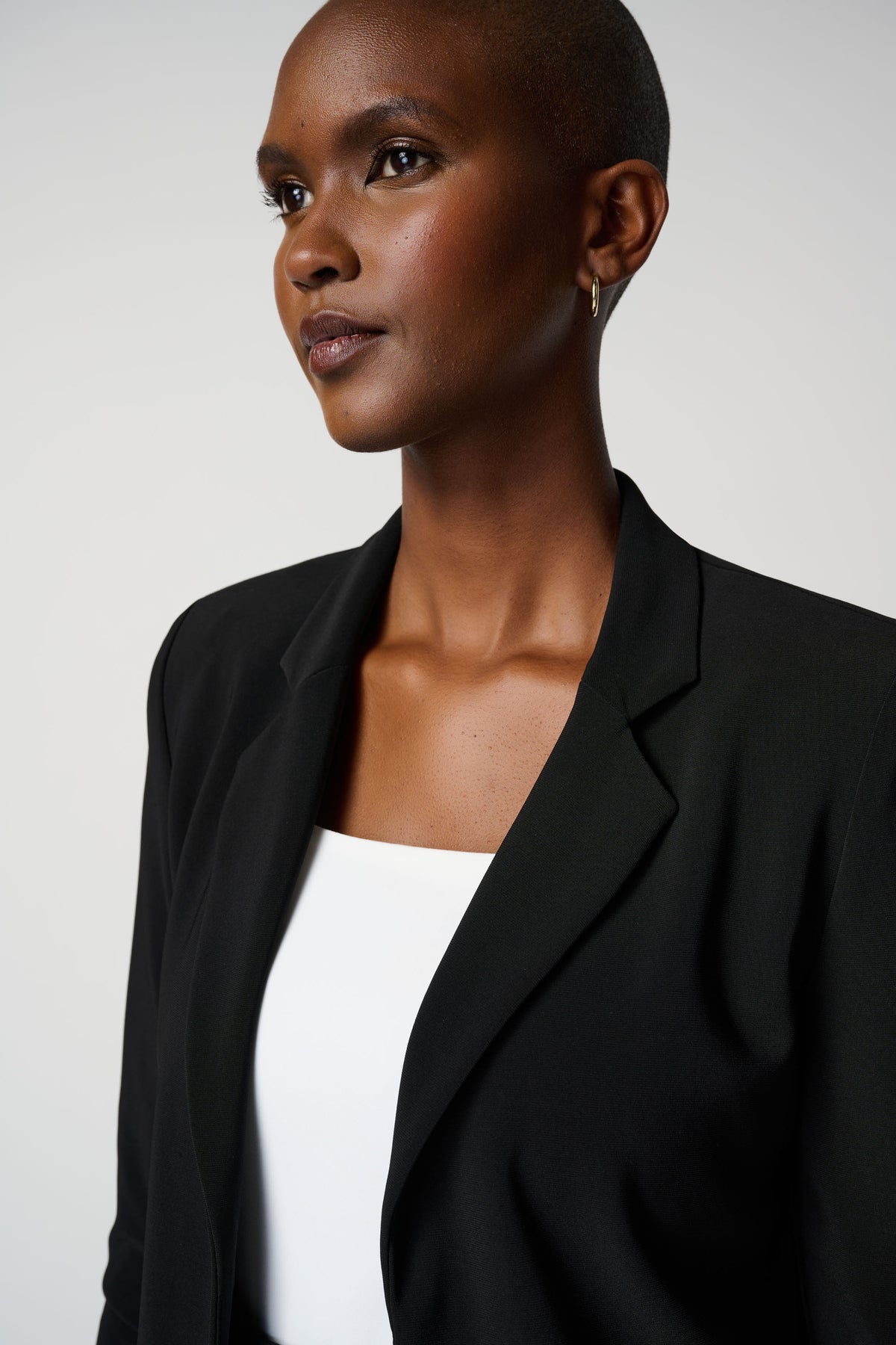 Open Blazer Collar Jacket with Ruched Sleeves 896