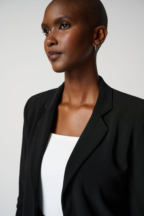 Open Blazer Collar Jacket with Ruched Sleeves