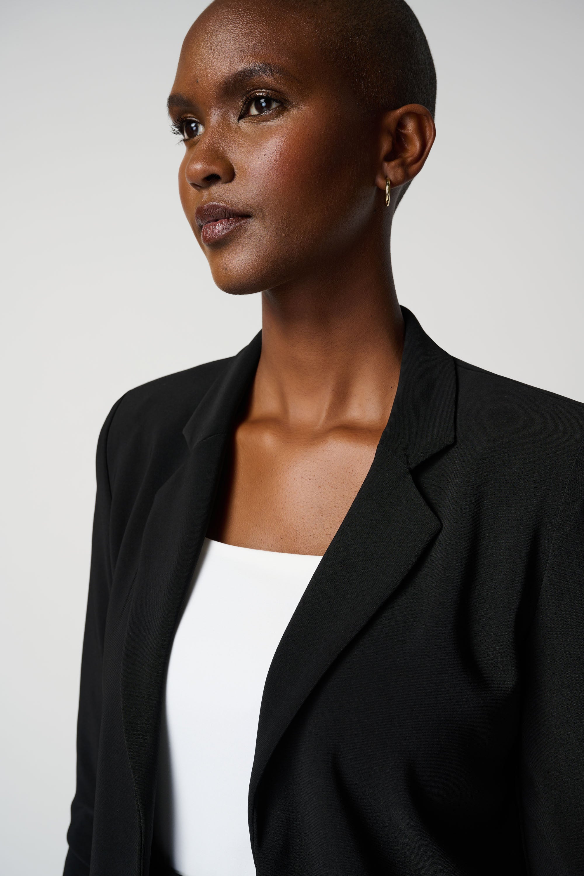 Open Blazer Collar Jacket with Ruched Sleeves