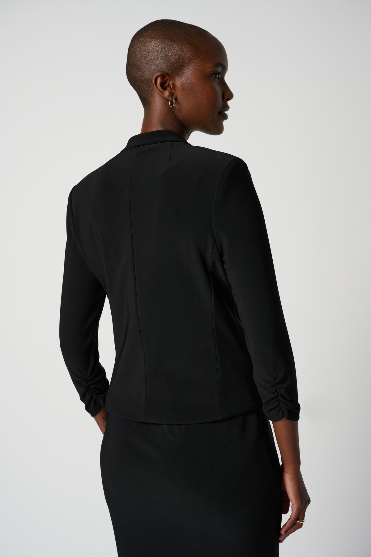 Open Blazer Collar Jacket with Ruched Sleeves 896