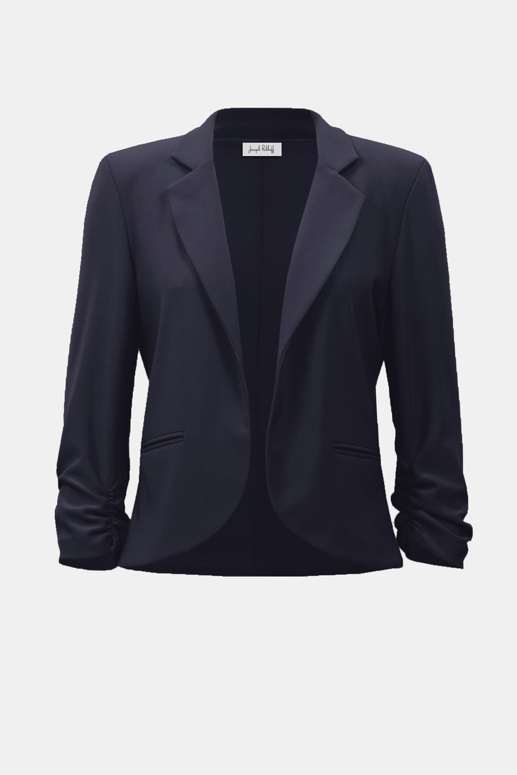 Open Blazer Collar Jacket with Ruched Sleeves 896