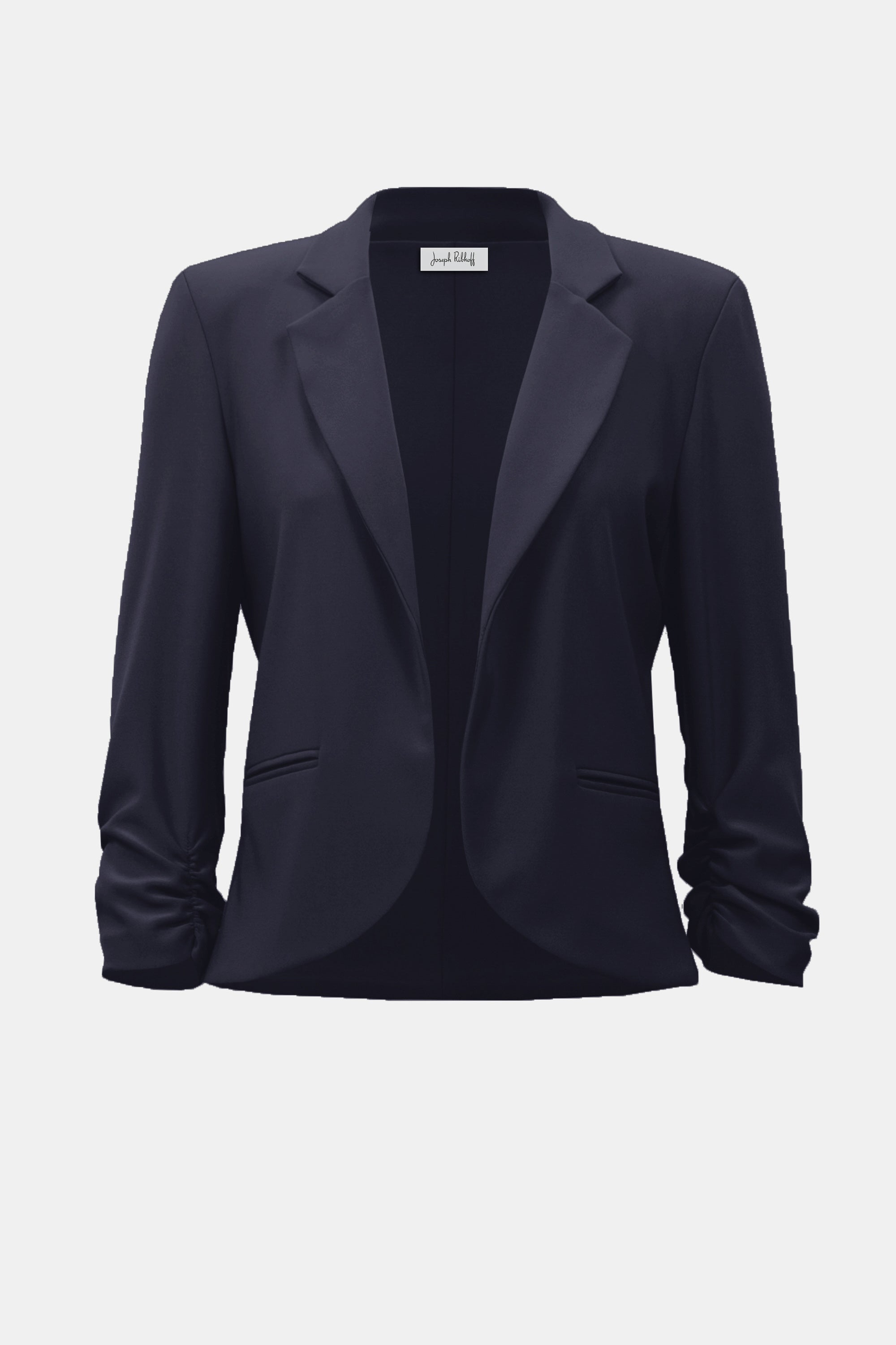 Open Blazer Collar Jacket with Ruched Sleeves