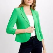 Open Blazer Collar Jacket with Ruched Sleeves 896