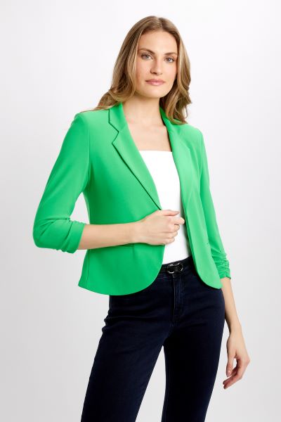 Open Blazer Collar Jacket with Ruched Sleeves