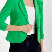 Open Blazer Collar Jacket with Ruched Sleeves 896