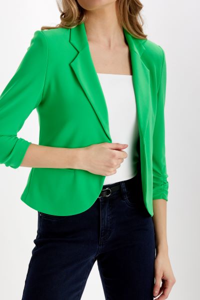 Open Blazer Collar Jacket with Ruched Sleeves 896
