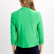 Open Blazer Collar Jacket with Ruched Sleeves 896