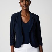 Open Blazer Collar Jacket with Ruched Sleeves 896