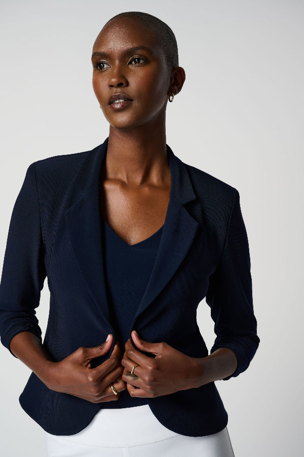 Open Blazer Collar Jacket with Ruched Sleeves 896