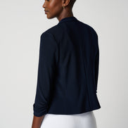 Open Blazer Collar Jacket with Ruched Sleeves 896