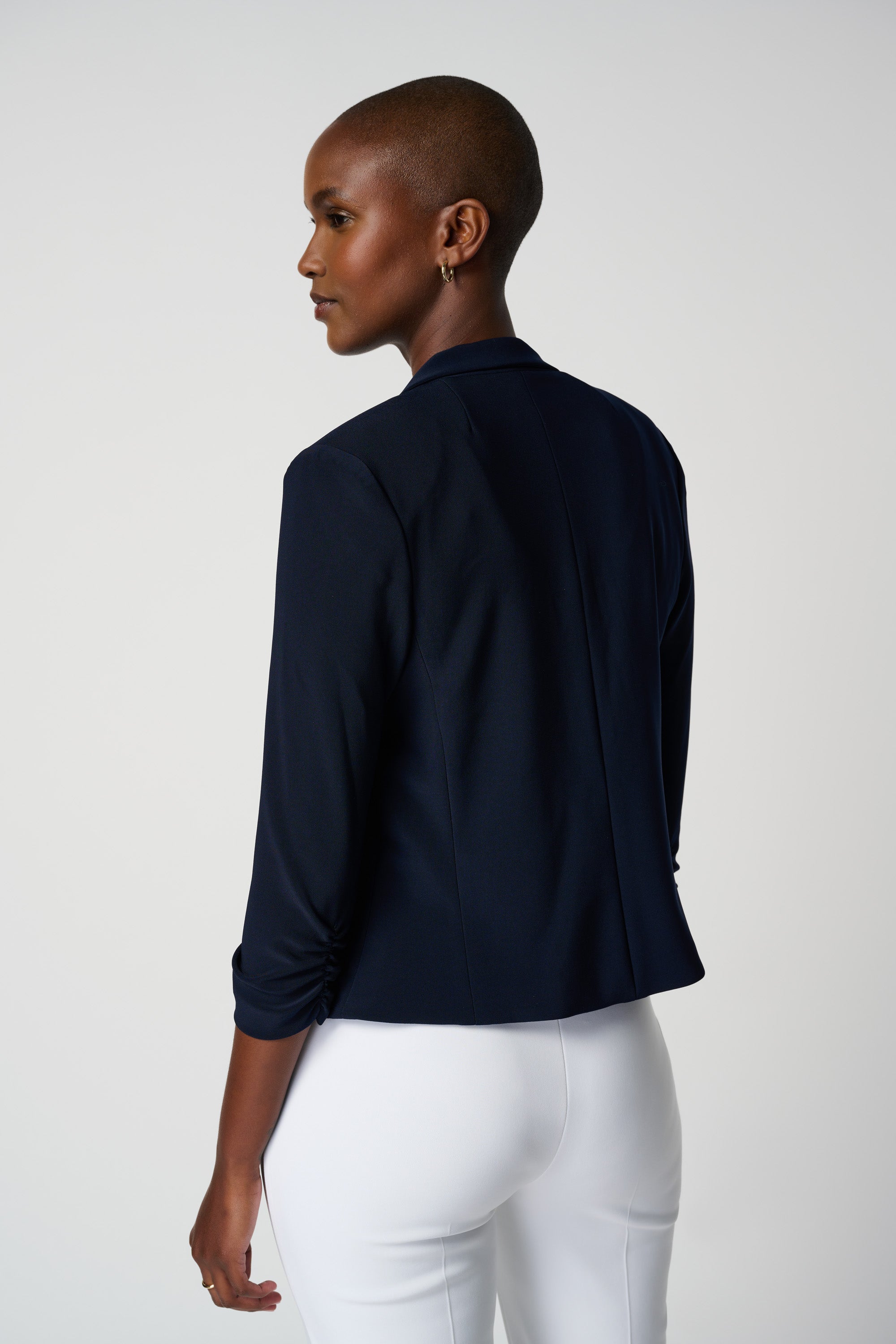 Open Blazer Collar Jacket with Ruched Sleeves