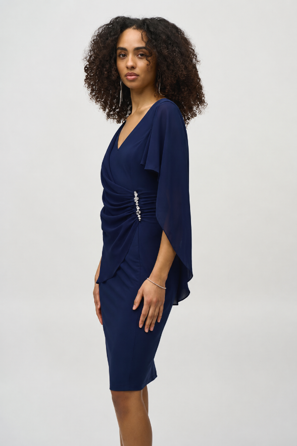 Chiffon Cape Dress with Jeweled Detail 1557