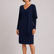 Knee-length Shift Dress With Draped V-neck 1546