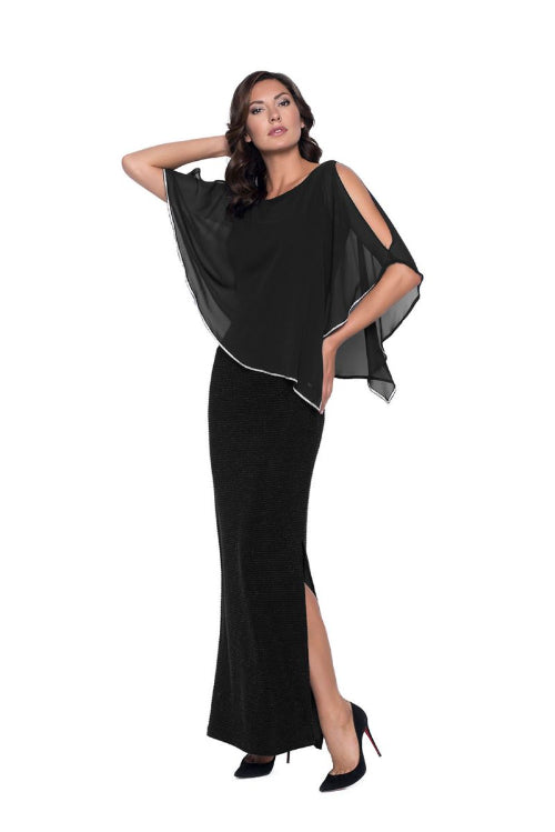 Chiffon Drape Maxi Dress with Mid-Length Split 410