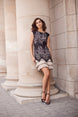 Lace Overlay Knee-Length Dress 657