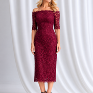 Off Shoulder Midi Lace Dress 833