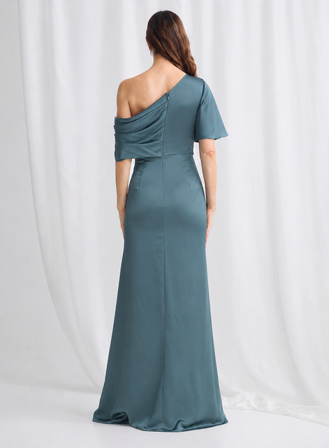 Asymmetric One Shoulder Satin Gown 837