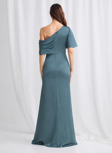 Asymmetric One Shoulder Satin Gown 837