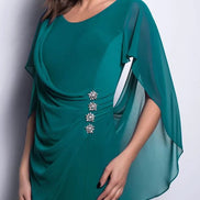 Chiffon Drape Dress with Diamante Button Details 1532