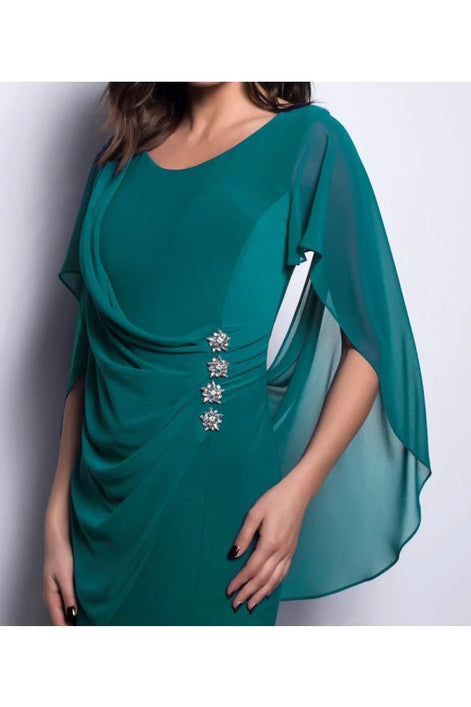 Chiffon Drape Dress with Diamante Button Details 1532