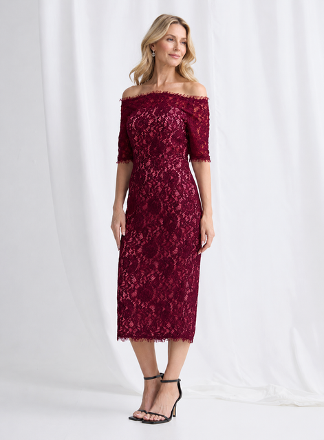 Off Shoulder Midi Lace Dress 833