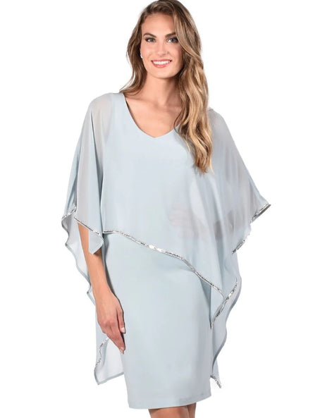 Woven Knit Dress with Chiffon Overlay 827