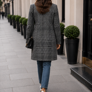 Knee Length Plaid Coat with Deep V-Neck and Pockets 44
