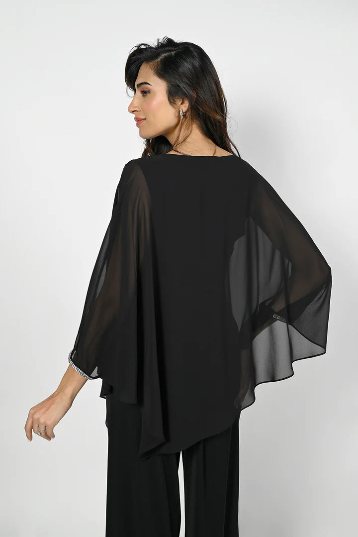 V Neck Diamante Trim Bat Wing Top 858
