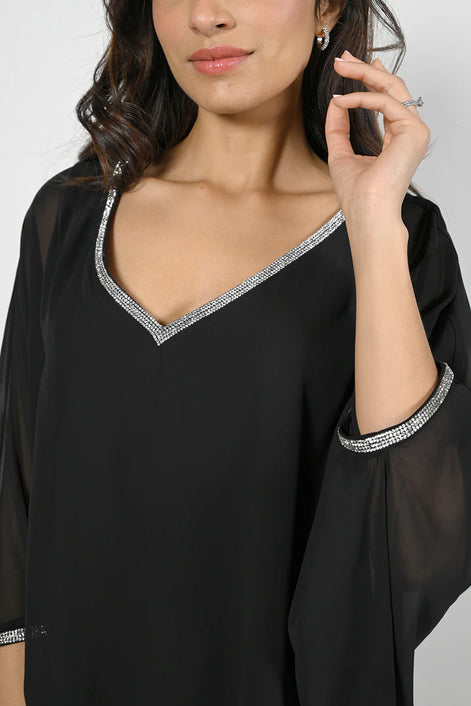 V Neck Diamonte Trim Bat Wing Top