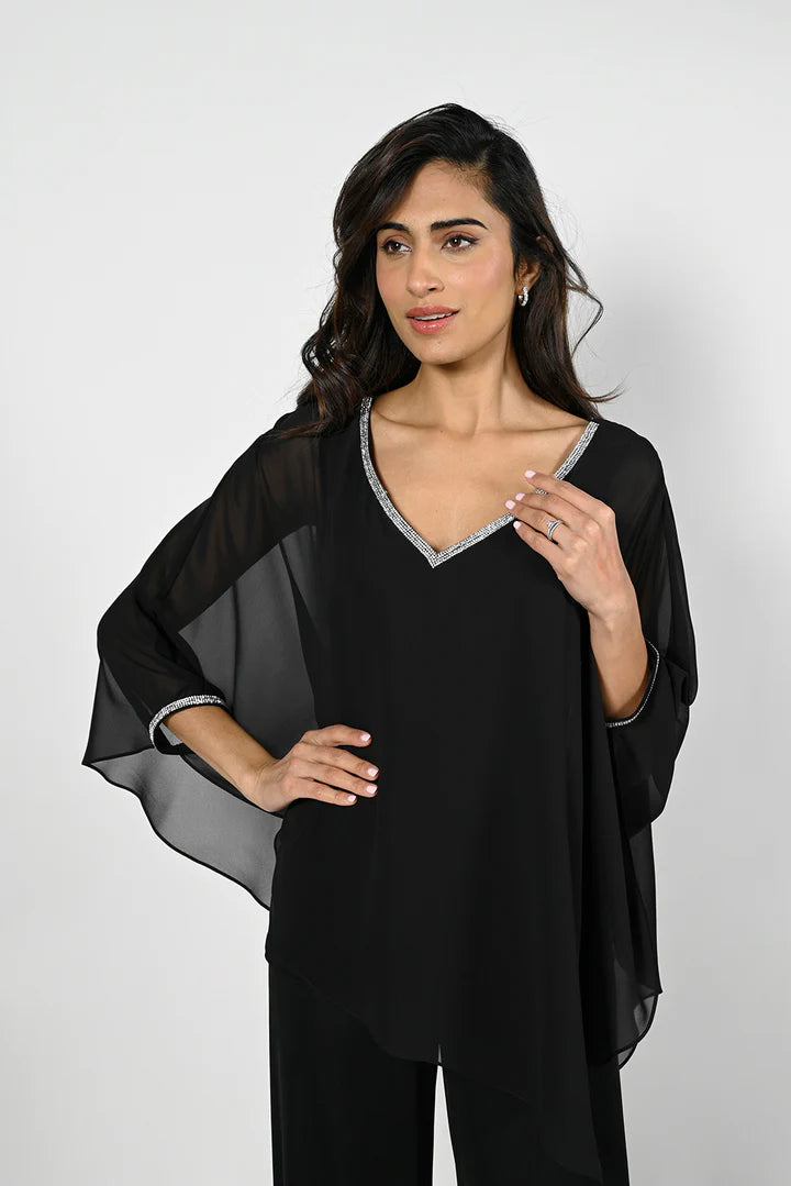 V Neck Diamante Trim Bat Wing Top 858