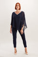 V Neck Diamante Trim Bat Wing Top 858