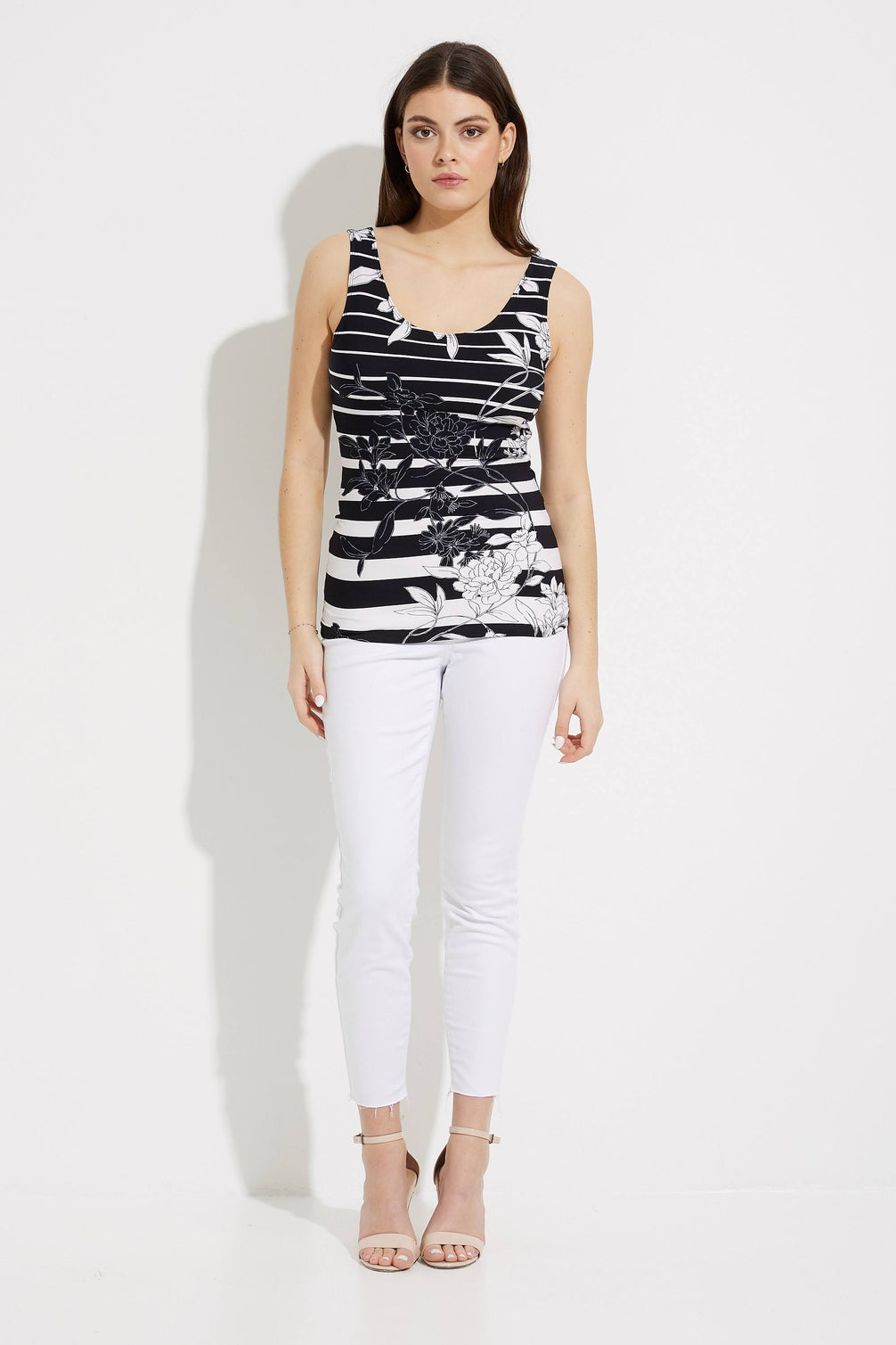 Sleeveless Striped and Floral Top 918
