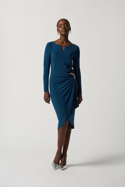Ruched Buckle Long-Sleeve Sheath Dress