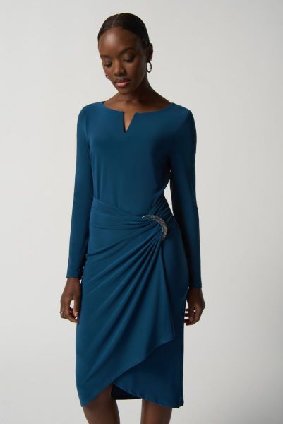 Ruched Buckle Long-Sleeve Sheath Dress