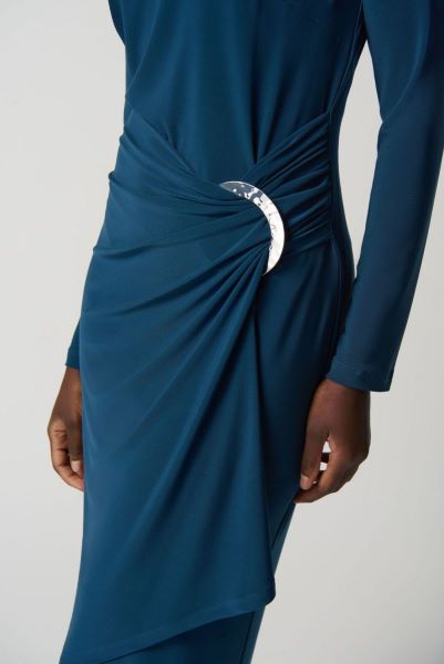Ruched Buckle Long-Sleeve Sheath Dress