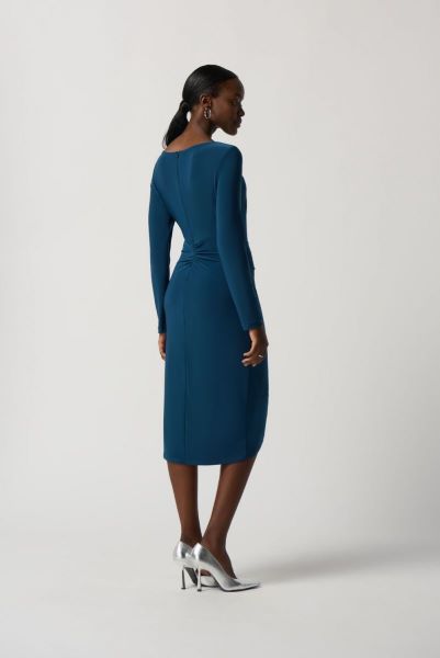 Ruched Buckle Long-Sleeve Sheath Dress