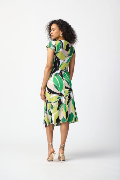 Tropical Print V-Neck Front Slit A-Line Dress