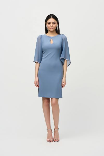 Chiffon Sleeve Keyhole Shift Dress