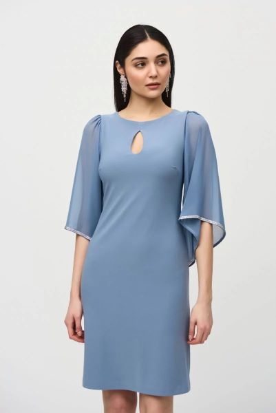 Chiffon Sleeve Keyhole Shift Dress
